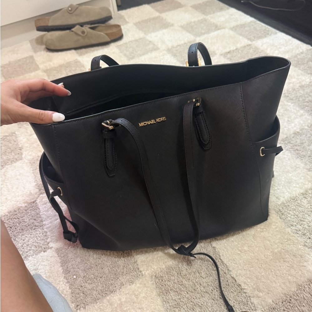Michael Kors Black Leather Tote with Gold Logo